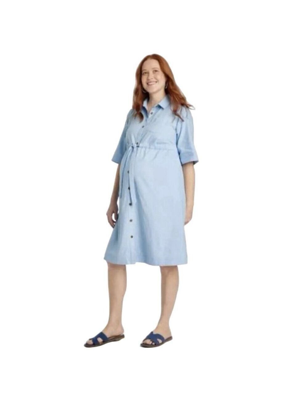 Ingrid + Isabel Plus Maternity Dress Light Blue Button Down Midi Shirt Dress XL